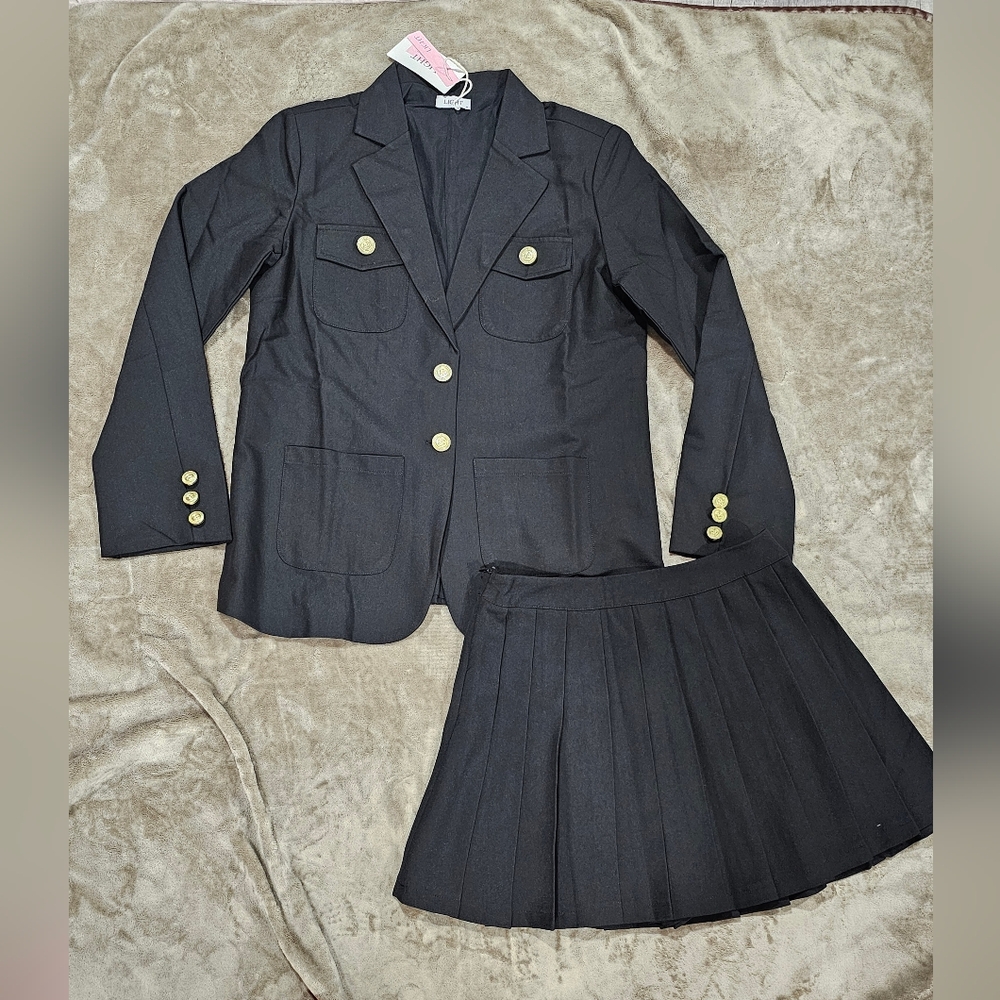 & Other Stories Black Suit Set with Gold Buttons